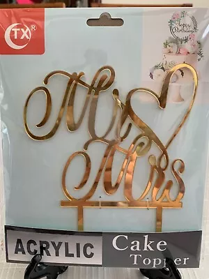 NEW * Mr And Mrs Cake Topper Bride And Groom Sign Wedding Gold Mirrored Acrylic • $13.99