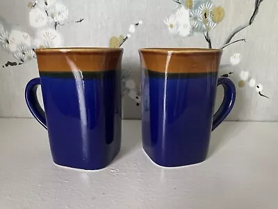 Royal Norfolk Mugs Set Of 2 Stoneware Tall Latte Coffee Blue/Brown Large 14 Oz. • $12