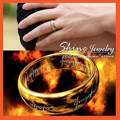 Titanium Steel GOLD GP LORD OF THE RINGS HOBBIT Mens Eternity Wedding Band RING • £5.61