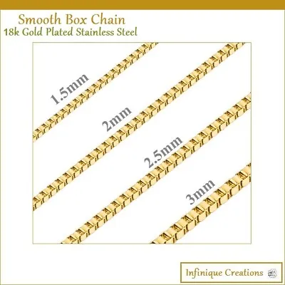 Stainless Steel Box Chain 18K Gold Plated 7-38  Men Women Necklace 1mm-4mm • $9.39
