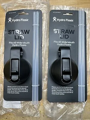Lot Of 2 - Hydro Flask Wide Mouth Straw Lid With 2 Straws Black - BPA-Free • $19.99