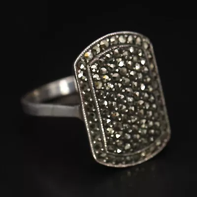 Sterling Silver - GERMANY ART DECO Marcasite Pave Cocktail Ring Size 6.5 - 5g • $3.25