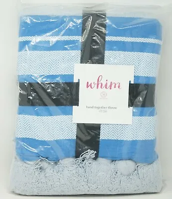 Whim Martha Stewart Tassel Band Together 50x60 Cotton Stripe Throw Blanket Blue • $11.77