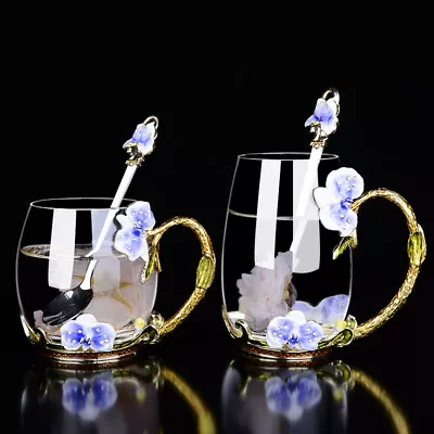 Butterfly Water Cup Tea Cup Coffee Mug Enamel Goddess Crystal Glass Couple Cup • $37.91