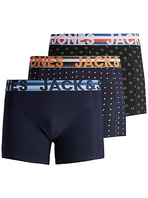 £17.99 • Buy Jack & Jones Mens New 3 Pack Trunks Boxer Shorts Underwear Black Navy Patterned