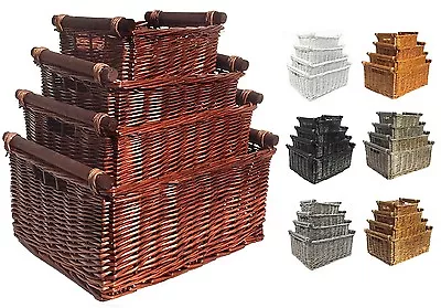 Large Deep Kitchen Log Willow Wicker Storage Handle Xmas Empty Hamper Basket • £18.99