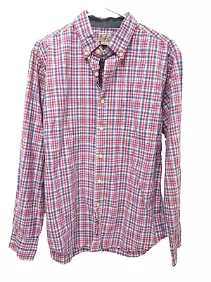 J.Crew Mens Shirt L Red White Blue Plaid Long Sleeve Button Collared Cotton • $15.02