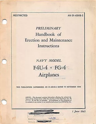 F4U-4 Corsair Erection And Maint World War II Book Flight Manual - CD Version • $64.99