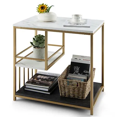 $85.95 • Buy Giantex Sofa Side Table Nightstand Fuax Marble Top 3-Tier Storage Shelf Modern