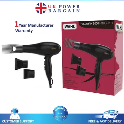 Wahl Power Dry Hairdryer Black With 3 Heat And 2 Speed Settings 3000W ZY137 • £30.75