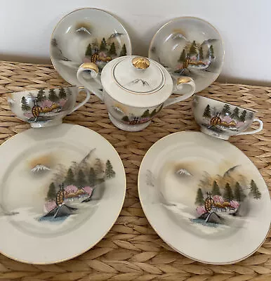 Vintage Kutani Fine China Tea Set X7 Geisha Lithograph?Handpainted Japanese Fiji • £29.99