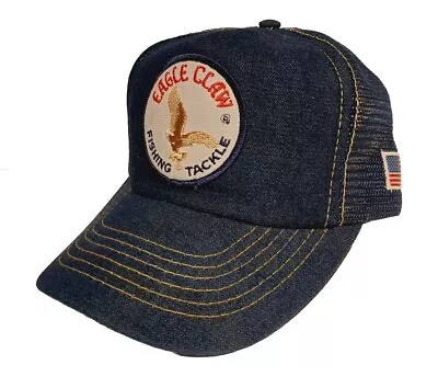 Vintage Eagle Claw Fishing Tackle  Denim Mesh Patch Snapback Trucker Hat Cap  • $77.99