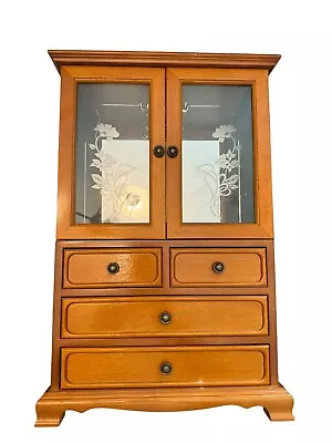 New Vintage Oak Wood Large Jewelry Armoire Mirror Velvet Lining Taiwan ROC 17.5” • $68