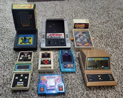 Lot Of Vintage Handheld Games ~ Q*Bert Astro Thunder Caveman Football Pinball • $200