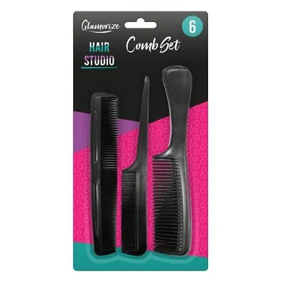 6 Assorted Black Comb Set Hair Styling Hairdressing Salon Barbers Men Women Cut • £2.86