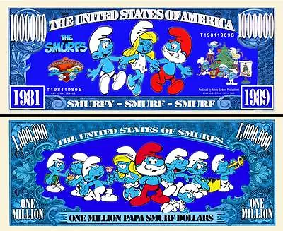 Smurfs Million Dollar Bill Play Funny Money Novelty Note With FREE SLEEVE • $1.69