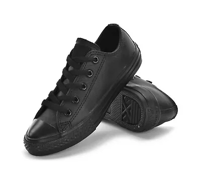 Converse Chuck Taylor Leather Ox Youths Sneakers 343913C Kids All-Black Trainers • £28