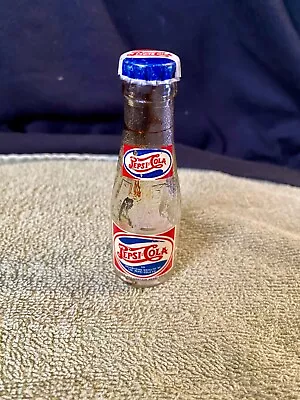 RARE 1940's Glass & Tin Vintage Miniature 3 1/2  Novelty Pepsi Cola Bottle • $90