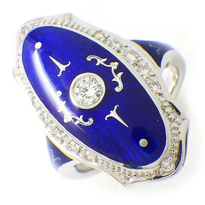 FABERGE Ring Vine Oval Diamond 750(18K) White Gold Blue Enamel US7 • $4586.91