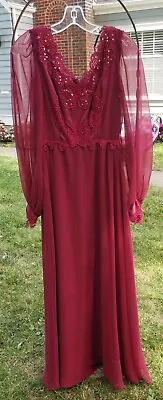 Vtg 70s 80s Dance Allure Dress Maxi Long Sleeves Sequins Lace Sz 8 • $19.99