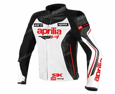 Protector Biker Sport Leather Replica Men's Jacket Aprilia Motorcycle Racing Arm • $199