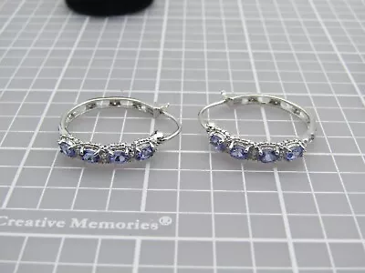 TANZANITE HOOP EARRINGS 1  Sterling Silver 925 NWT EB15 • $42.34