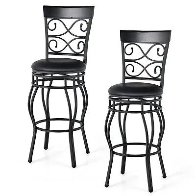 Set Of 2 Vintage Swivel Bar Stools 30  Bistro Upholstered Dining Chairs Black • $149.99