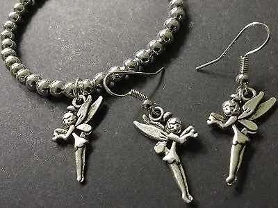£3.49 • Buy Bijoux Jewellery Tinkerbell Fairy Wings Charm Stretch Bracelet And Earrings