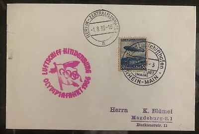 1936 Frankfurt Germany LZ 129 Hindenburg Zeppelin Olympic PC Cover To Magdeburg • $67.50