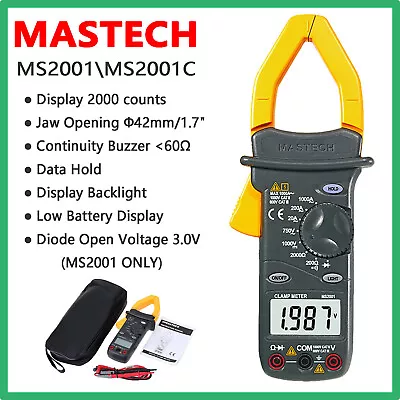 MASTECH MS2001MS2001C Series Digital Handheld AC Clamp Meters Clamp On Meter AC • $49.59