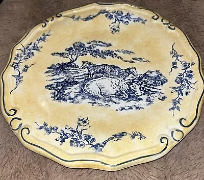 MAXCERA Vintage Plate 8” - Blue Toile Design On Yellow. • $15