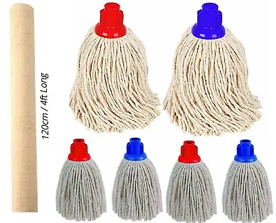 £9.90 • Buy Mop 100% Cotton Handle Mops Plastic Socket Head Cleaning String Floor Heavy Duty