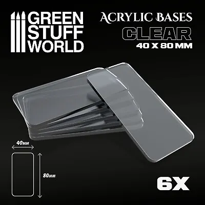 6x Acrylic Bases - Square 80x40mm CLEAR - Warhammer Dioramas 40x80mm • £3.98