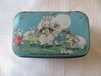 1930’s Tindeco Peter Rabbit & Family Easter Tin Candy Lunch Box Pail • $29.99