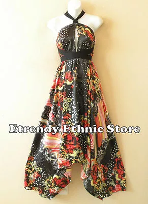 1D103 - Versatile Floral Silk Multi Wear Scarf Long Maxi Halter Dress Maternity • £24.23