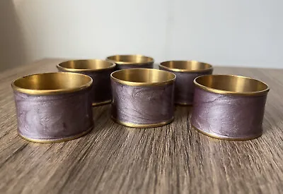$18 • Buy Vintage Set Of 6 Purple Enameled Brass Napkin Rings Made In India