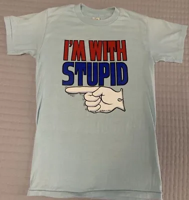 I’m With Stupid Vintage T Shirt Size Large Blue 1975 Single Stitch Unisex • £14.48