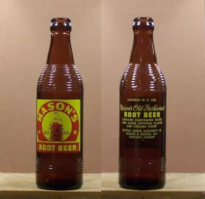 Mason's Root Beer Vintage ACL 10 Oz Amber Soda Pop Bottle Chicago Illinois SB61 • $7.46