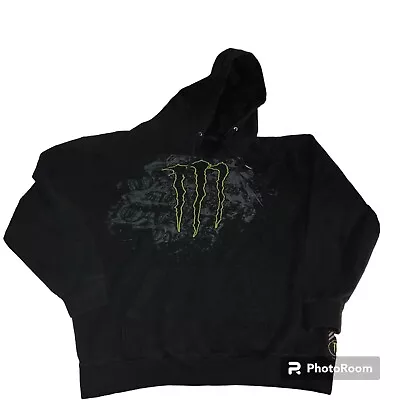 MONSTER ENERGY Black Hoodie Pullover Sweatshirt Medium Cyber Grunge AG5 2x • $37.99