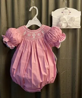 Girls NWT Silly Goose By Vive La Fete Smocked Romper Free Bow 18 Mos Crosses • $38.07