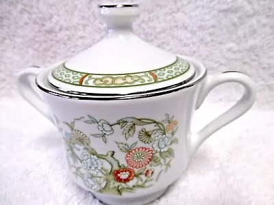 Mikasa Kabuki Sugar Bowl With Lid Green Band Floral Asian L9011 • $12.83