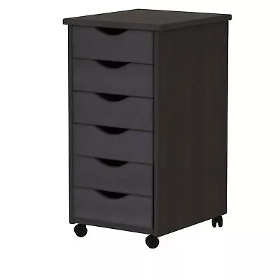 Mobile Rolling File Cabinet Cart 6 Drawers Office Storage Home Solid Wood Black • $68.51