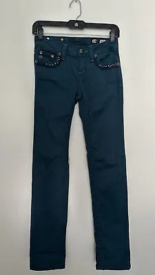 Miss Me Buckle Girls Size 14 Skinny Jeans JK5408S13 Dark Teal Rhinestoned • $15.99