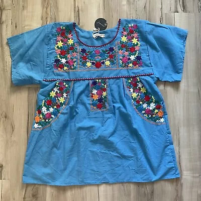 YZXDORWJ Embroidered Tunic Top Mexican Blue NWT Frida Kahlo NEW Size XXL • $23.99