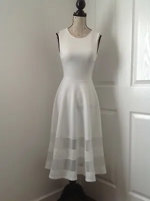 BOOHOO  BNWT Mia Mesh Hem Insert White Skater Dress Size 8 • £7.95