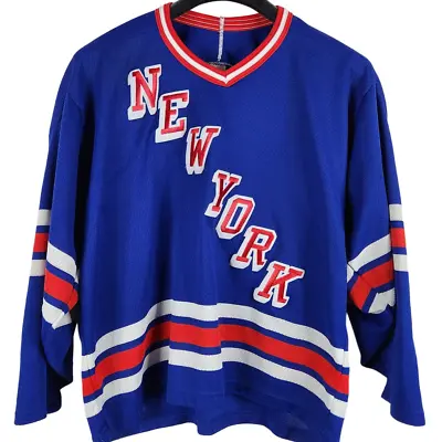 Vintage New York Rangers Jersey CCM Size Large 1980s Maska Air-Knit Blue Red • $150