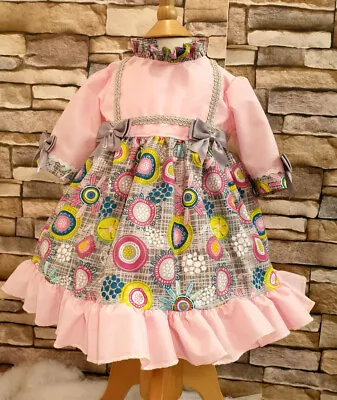 £9.99 • Buy DREAM SALE Only 6-12 Months  Pink Silver Retro Print Lined  Spanish Girls Dress 