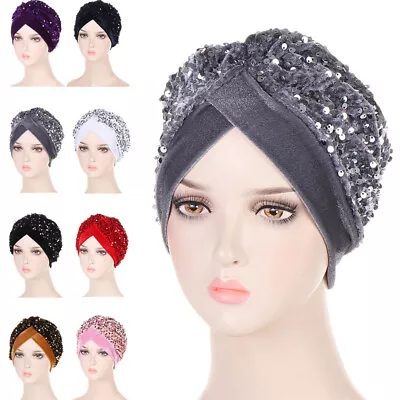 Women Sequins Turban Hijab Hat Muslim CVelvet Hair Loss Wrap Chemo Caps • $6.99