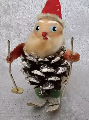 Vintage Pine Cone Santa On Skis Made In Japan 3.5” Putz Pipe Cleaner • $10