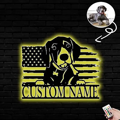 Personalized German Shorthaired Pointer Dog American Flag Metal Sign Led Lights • $64.79